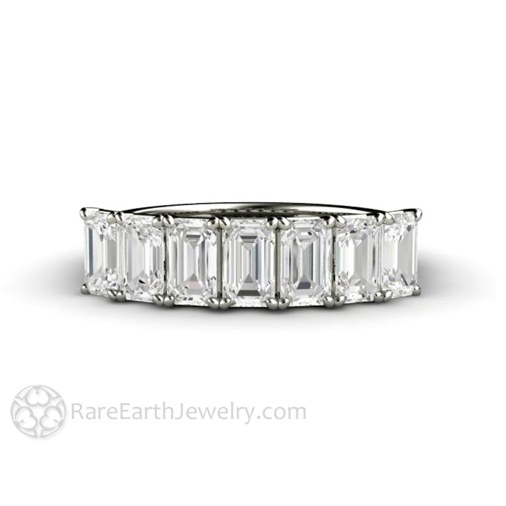 Emerald Cut Moissanite Anniversary Band or Wedding Ring Stackable, Rare Earth Jewelry