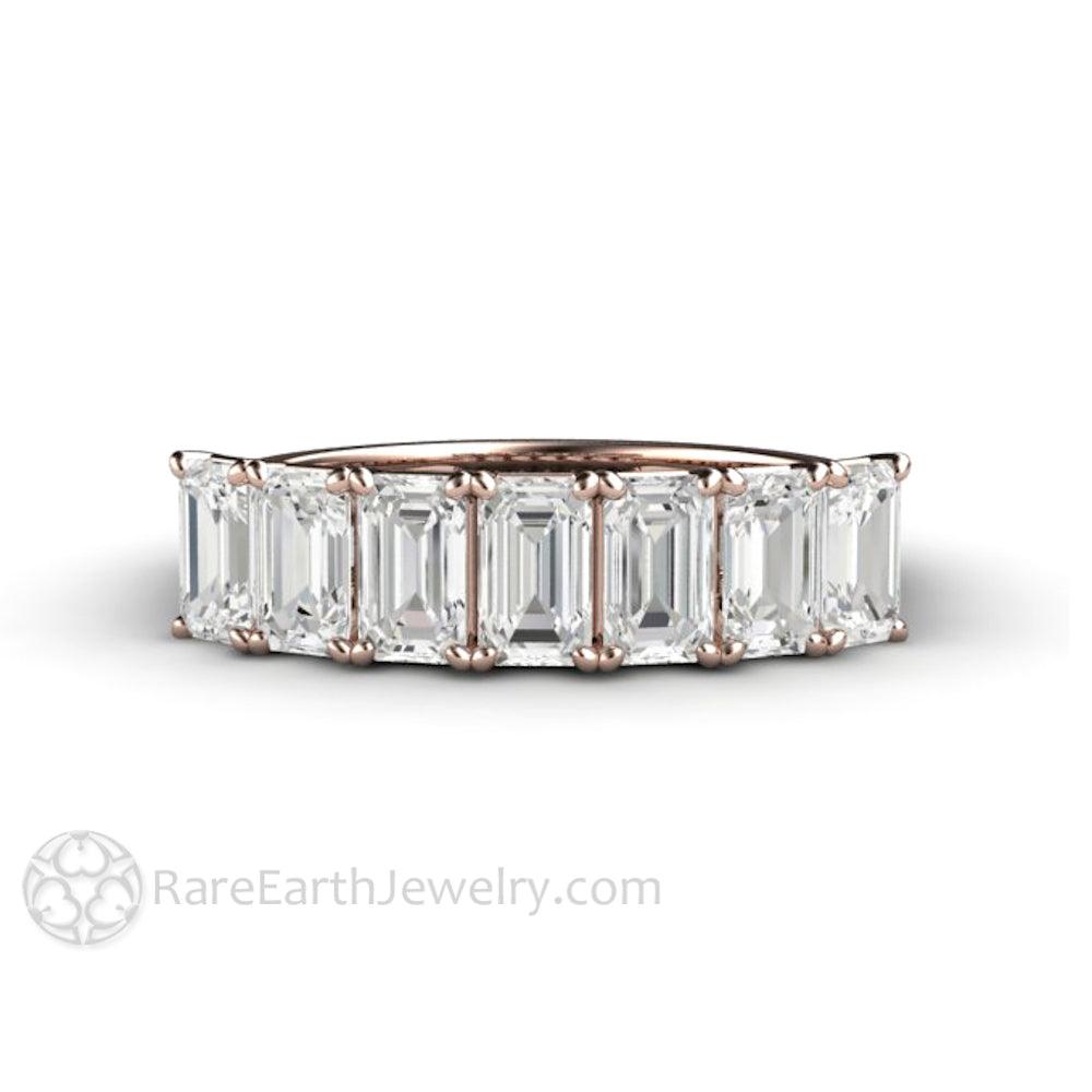 Emerald Cut Moissanite Anniversary Band or Wedding Ring Stackable, Rare Earth Jewelry