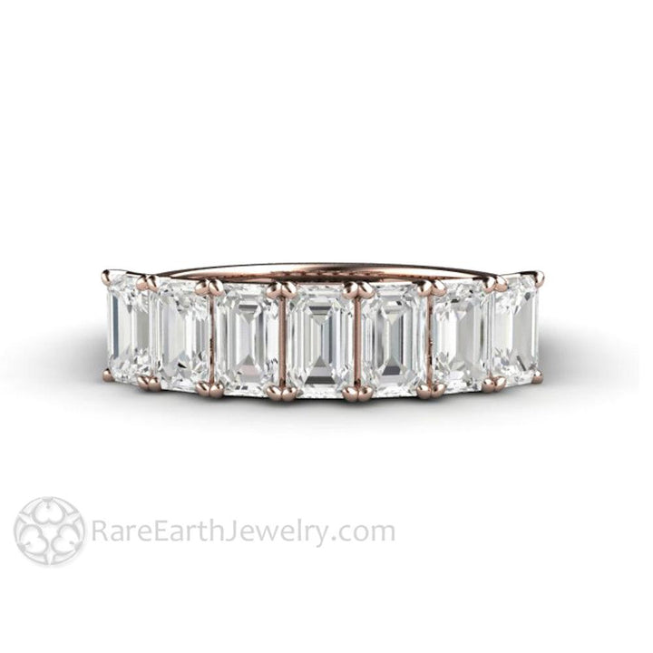 Emerald Cut Moissanite Anniversary Band or Wedding Ring Stackable, Rare Earth Jewelry