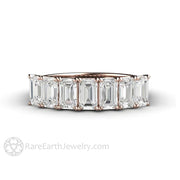 Emerald Cut Moissanite Anniversary Band or Wedding Ring Stackable 18K Rose Gold - Rare Earth Jewelry