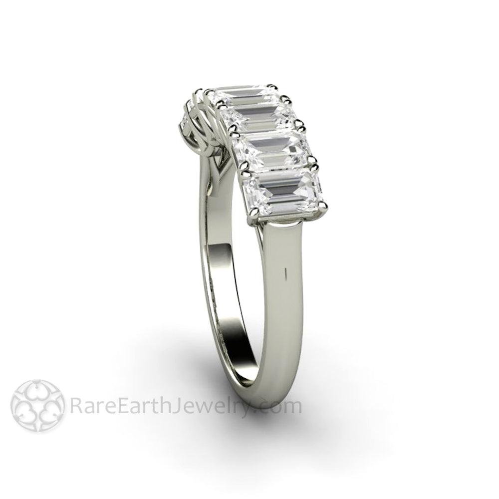 Emerald Cut Moissanite Anniversary Band or Wedding Ring Stackable, Rare Earth Jewelry