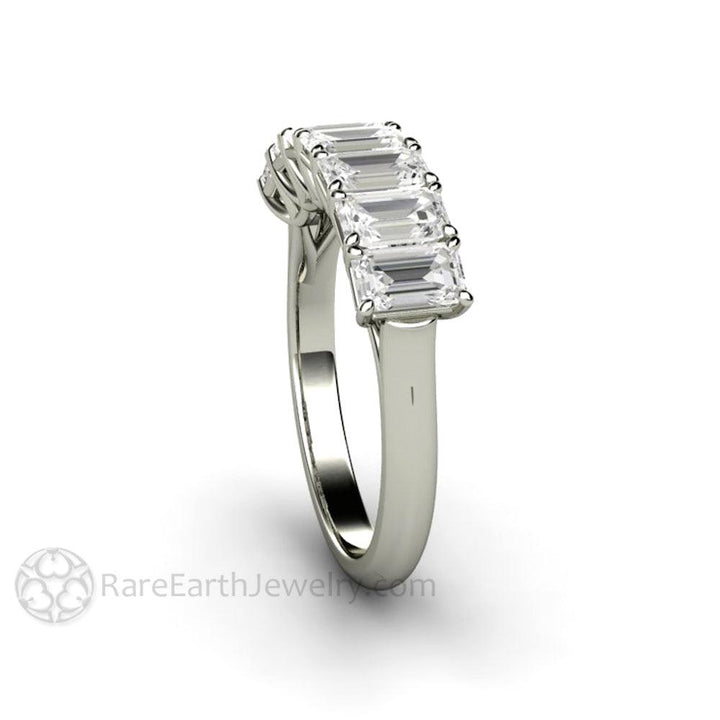 Emerald Cut Moissanite Anniversary Band or Wedding Ring Stackable, Rare Earth Jewelry