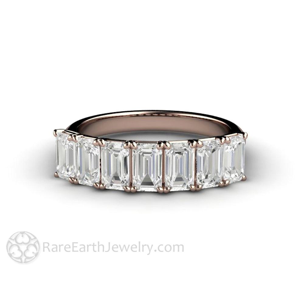 Emerald Cut Moissanite Anniversary Band or Wedding Ring Stackable, Rare Earth Jewelry