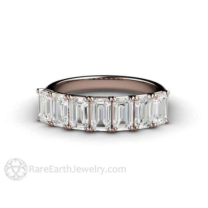Emerald Cut Moissanite Anniversary Band or Wedding Ring Stackable, Rare Earth Jewelry
