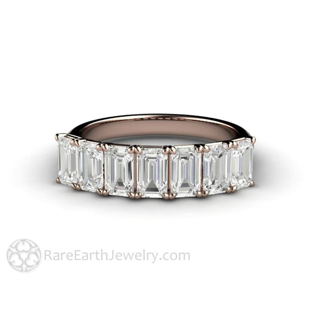 Emerald Cut Moissanite Anniversary Band or Wedding Ring Stackable - 14K Rose Gold - April - Band - Emerald Octagon - Rare Earth Jewelry