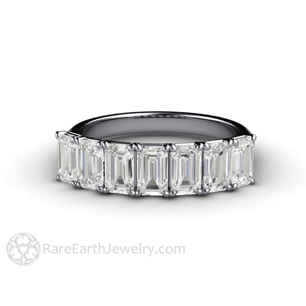 Emerald Cut Moissanite Anniversary Band or Wedding Ring Stackable, Rare Earth Jewelry