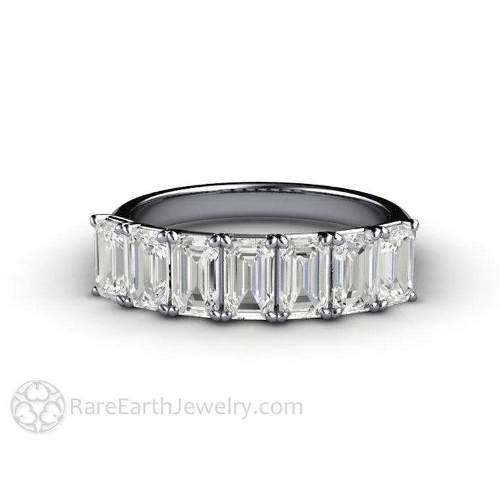 Emerald Cut Moissanite Anniversary Band or Wedding Ring Stackable, Rare Earth Jewelry