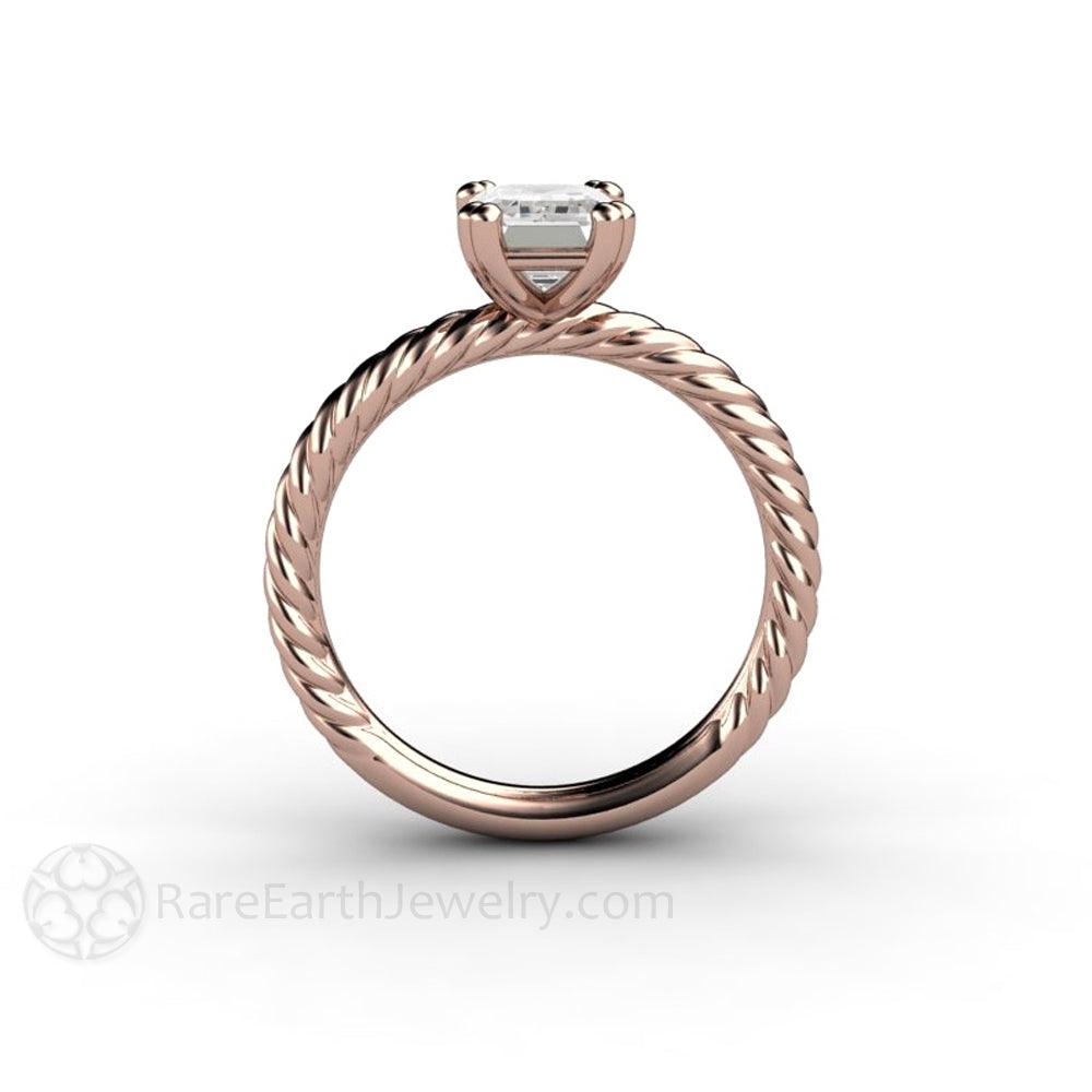 Emerald Cut Moissanite Engagement Ring | Twisted Rope Band Solitaire, Rare Earth Jewelry