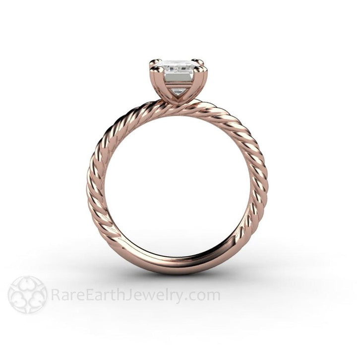 Emerald Cut Moissanite Engagement Ring | Twisted Rope Band Solitaire, Rare Earth Jewelry