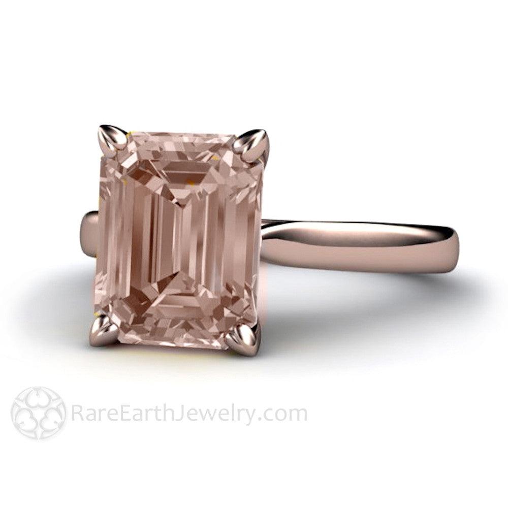 Emerald Cut Morganite Engagement Ring | Classic Peach Pink Morganite Solitaire, Rare Earth Jewelry