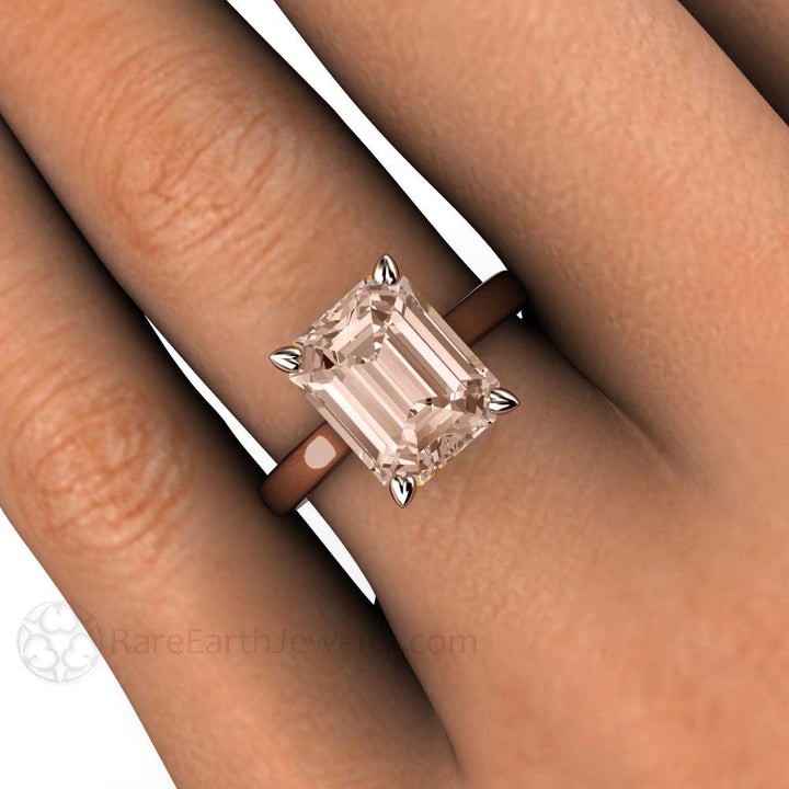 Emerald Cut Morganite Engagement Ring | Classic Peach Pink Morganite Solitaire, Rare Earth Jewelry