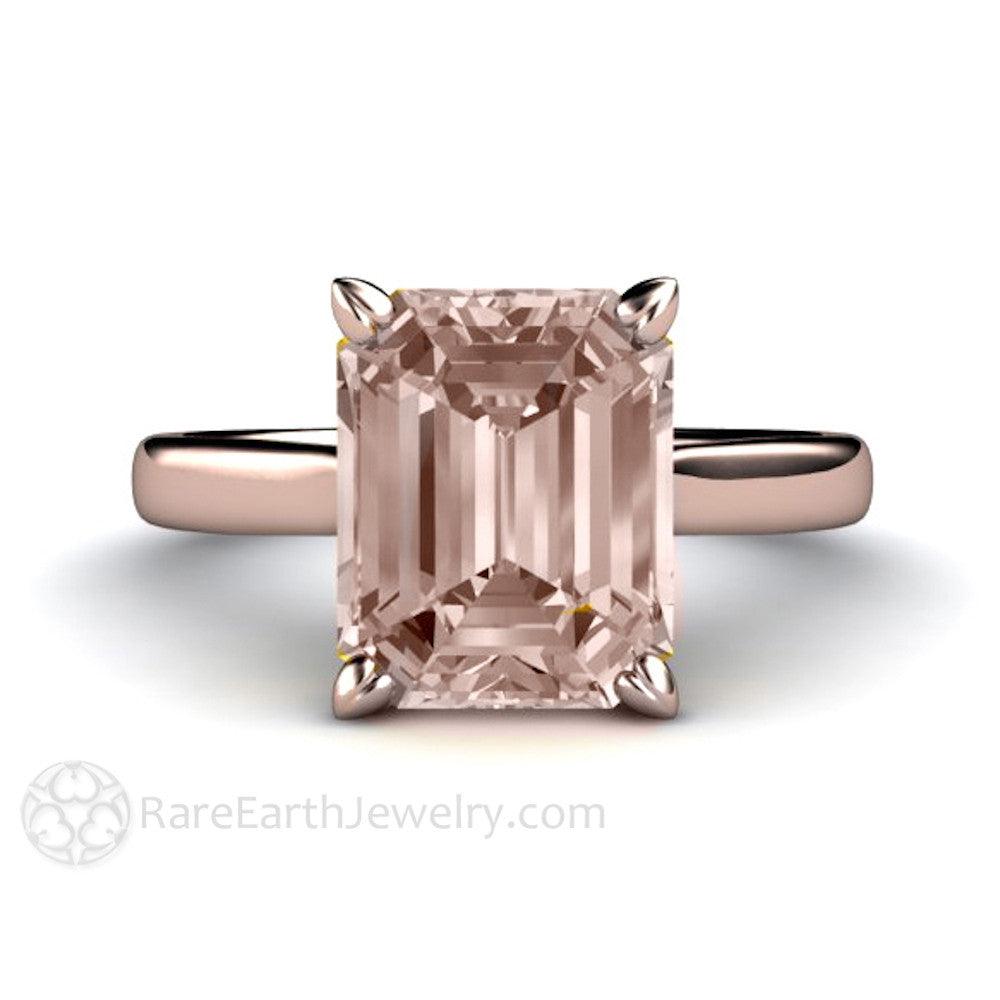 Emerald Cut Morganite Engagement Ring | Classic Peach Pink Morganite Solitaire, Rare Earth Jewelry