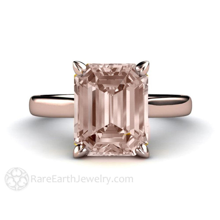 Emerald Cut Morganite Engagement Ring | Classic Peach Pink Morganite Solitaire, Rare Earth Jewelry