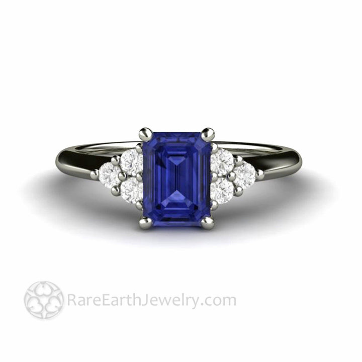 Natural Tanzanite Engagement Ring Emerald Cut with Diamond Accents, Rare Earth Jewelry