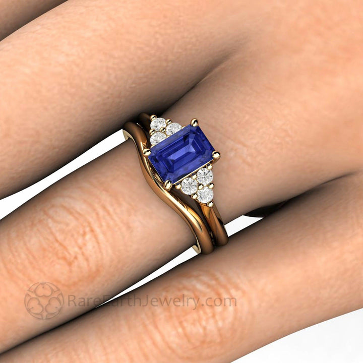 Natural Tanzanite Engagement Ring Emerald Cut with Diamond Accents, Rare Earth Jewelry