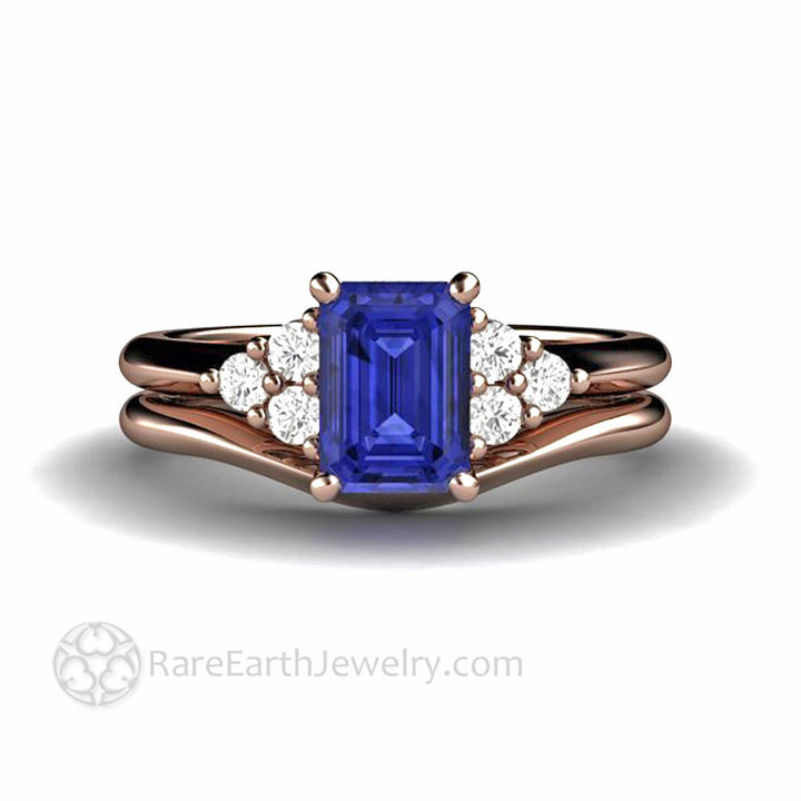 Natural Tanzanite Engagement Ring Emerald Cut with Diamond Accents, Rare Earth Jewelry