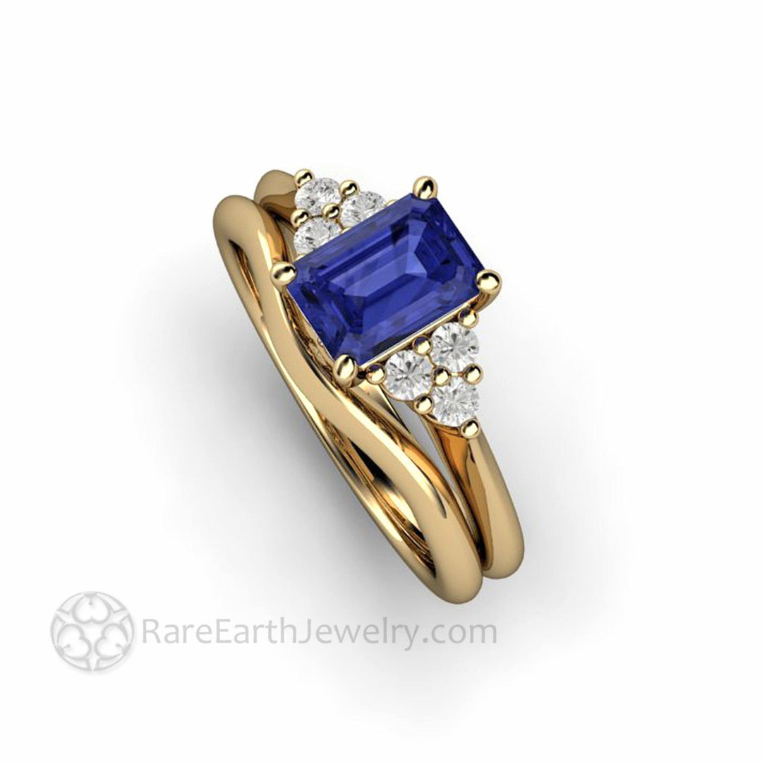 Natural Tanzanite Engagement Ring Emerald Cut with Diamond Accents, Rare Earth Jewelry