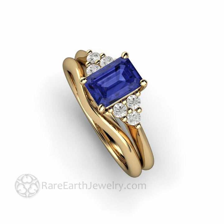 Natural Tanzanite Engagement Ring Emerald Cut with Diamond Accents, Rare Earth Jewelry