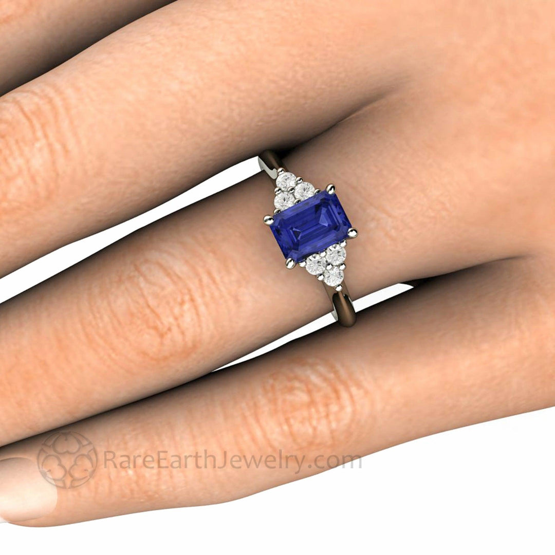 Natural Tanzanite Engagement Ring Emerald Cut with Diamond Accents, Rare Earth Jewelry