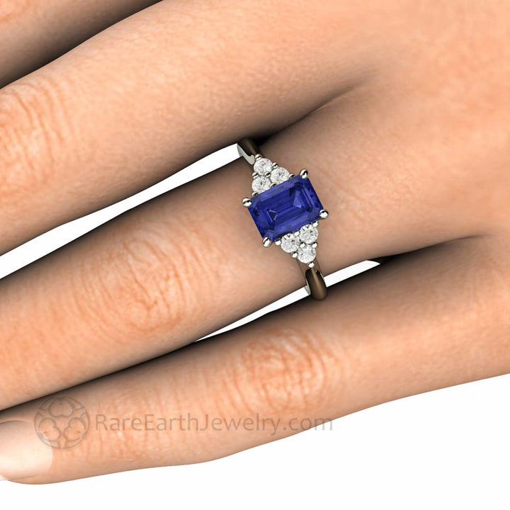 Natural Tanzanite Engagement Ring Emerald Cut with Diamond Accents, Rare Earth Jewelry