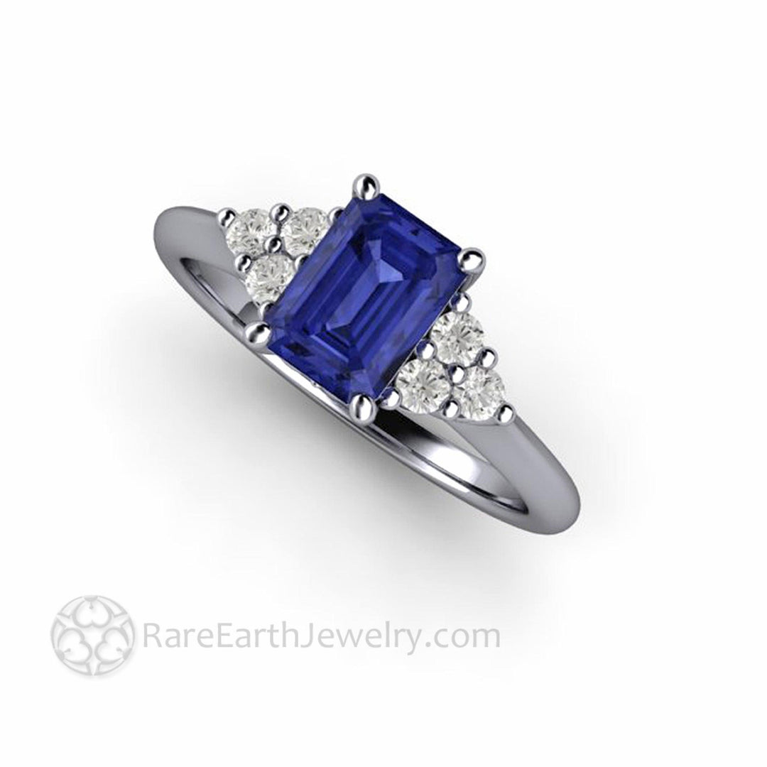 Natural Tanzanite Engagement Ring Emerald Cut with Diamond Accents, Rare Earth Jewelry