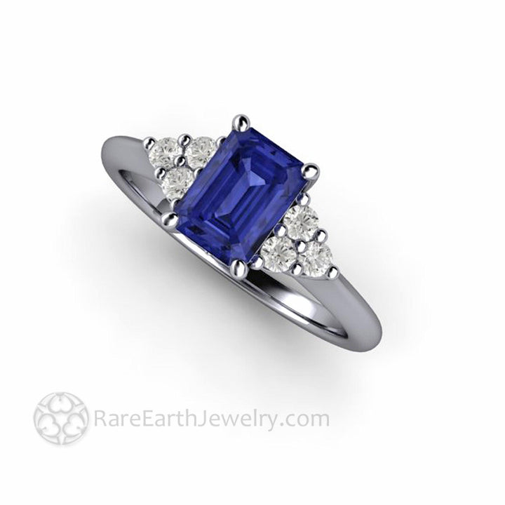 Natural Tanzanite Engagement Ring Emerald Cut with Diamond Accents, Rare Earth Jewelry