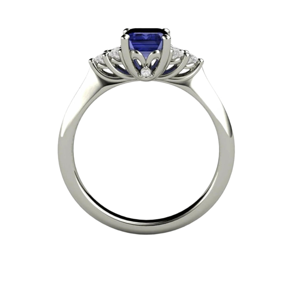 Natural Tanzanite Engagement Ring Emerald Cut with Diamond Accents, Rare Earth Jewelry