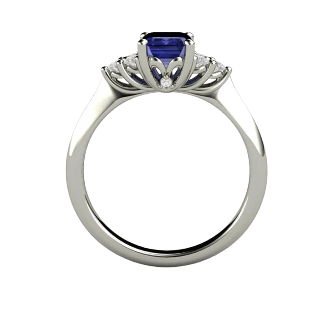 Natural Tanzanite Engagement Ring Emerald Cut with Diamond Accents, Rare Earth Jewelry