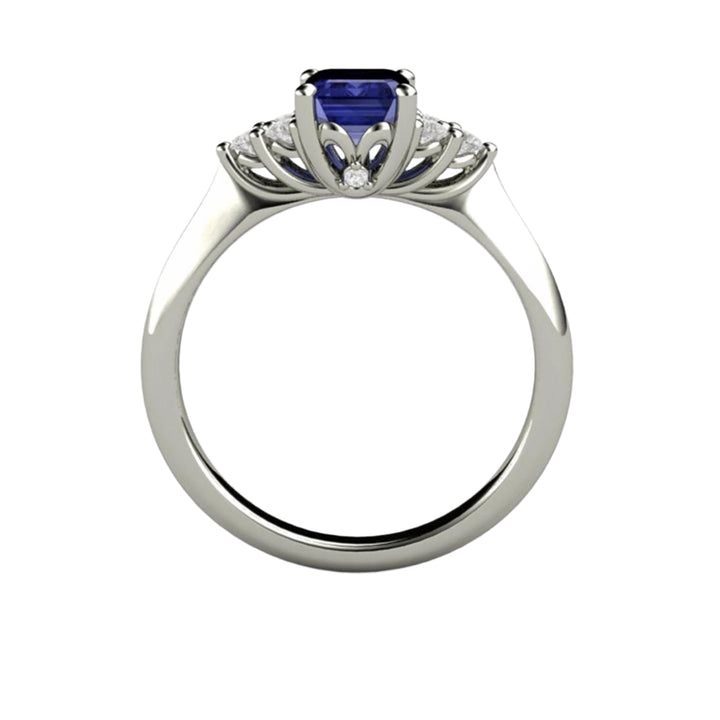 Natural Tanzanite Engagement Ring Emerald Cut with Diamond Accents, Rare Earth Jewelry