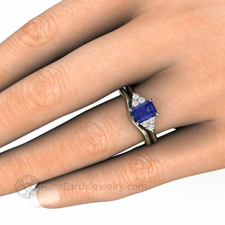 Natural Tanzanite Engagement Ring Emerald Cut with Diamond Accents, Rare Earth Jewelry