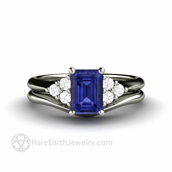 Natural Tanzanite Engagement Ring Emerald Cut with Diamond Accents, Rare Earth Jewelry