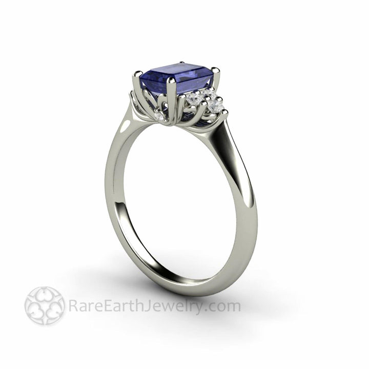 Natural Tanzanite Engagement Ring Emerald Cut with Diamond Accents, Rare Earth Jewelry