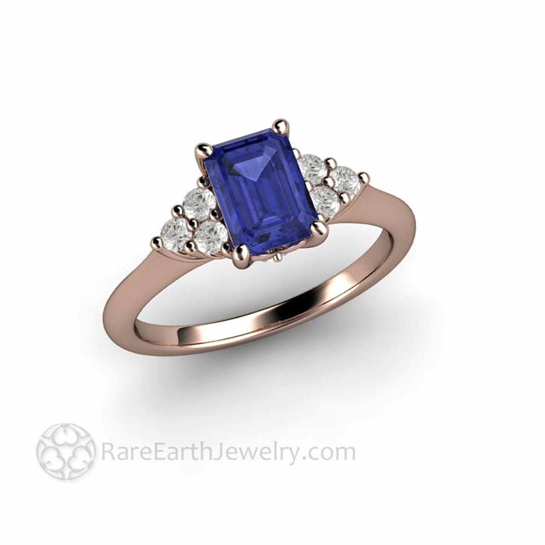 Natural Tanzanite Engagement Ring Emerald Cut with Diamond Accents, Rare Earth Jewelry