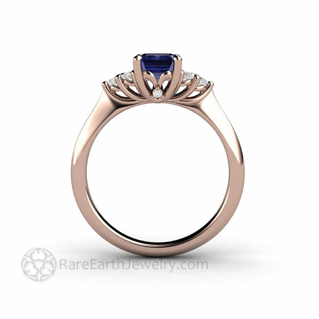 Emerald Cut Tanzanite Engagement Ring with Diamonds 14K Rose Gold - Engagement Only - Rare Earth Jewelry