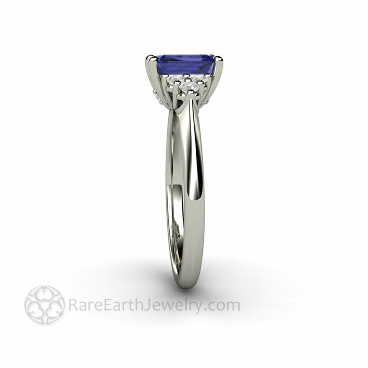Natural Tanzanite Engagement Ring Emerald Cut with Diamond Accents, Rare Earth Jewelry