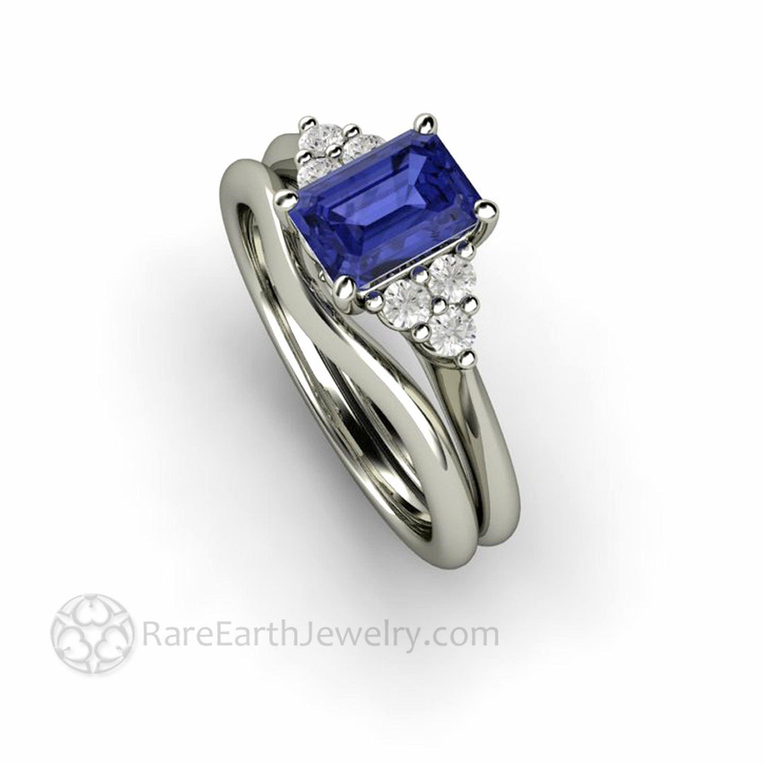 Natural Tanzanite Engagement Ring Emerald Cut with Diamond Accents, Rare Earth Jewelry