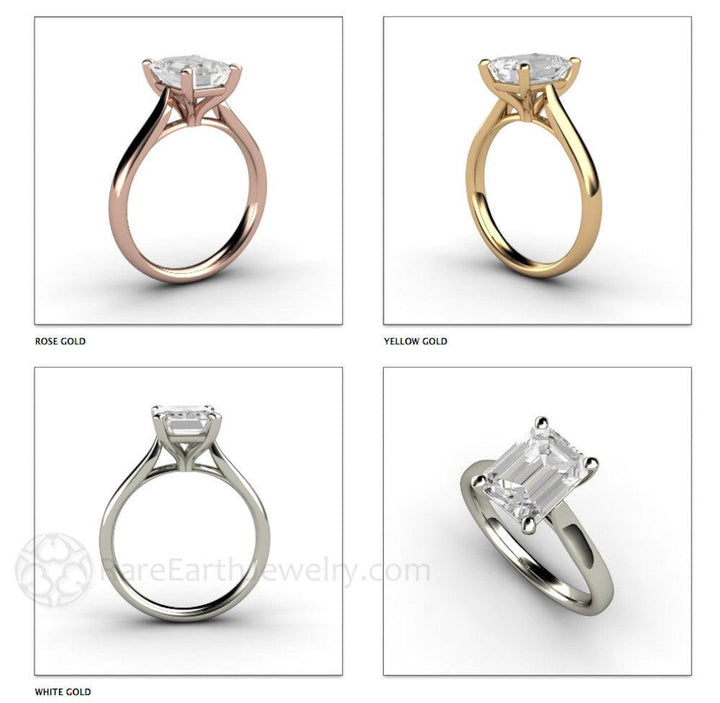Emerald Cut White Sapphire Engagement Ring | Classic Solitaire in Gold or Platinum, Rare Earth Jewelry