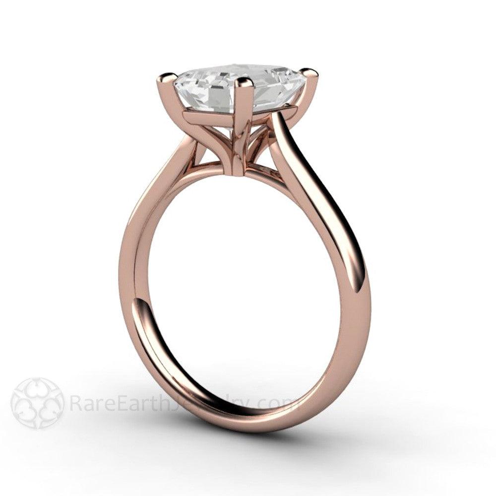 Emerald Cut White Sapphire Engagement Ring | Classic Solitaire in Gold or Platinum, Rare Earth Jewelry