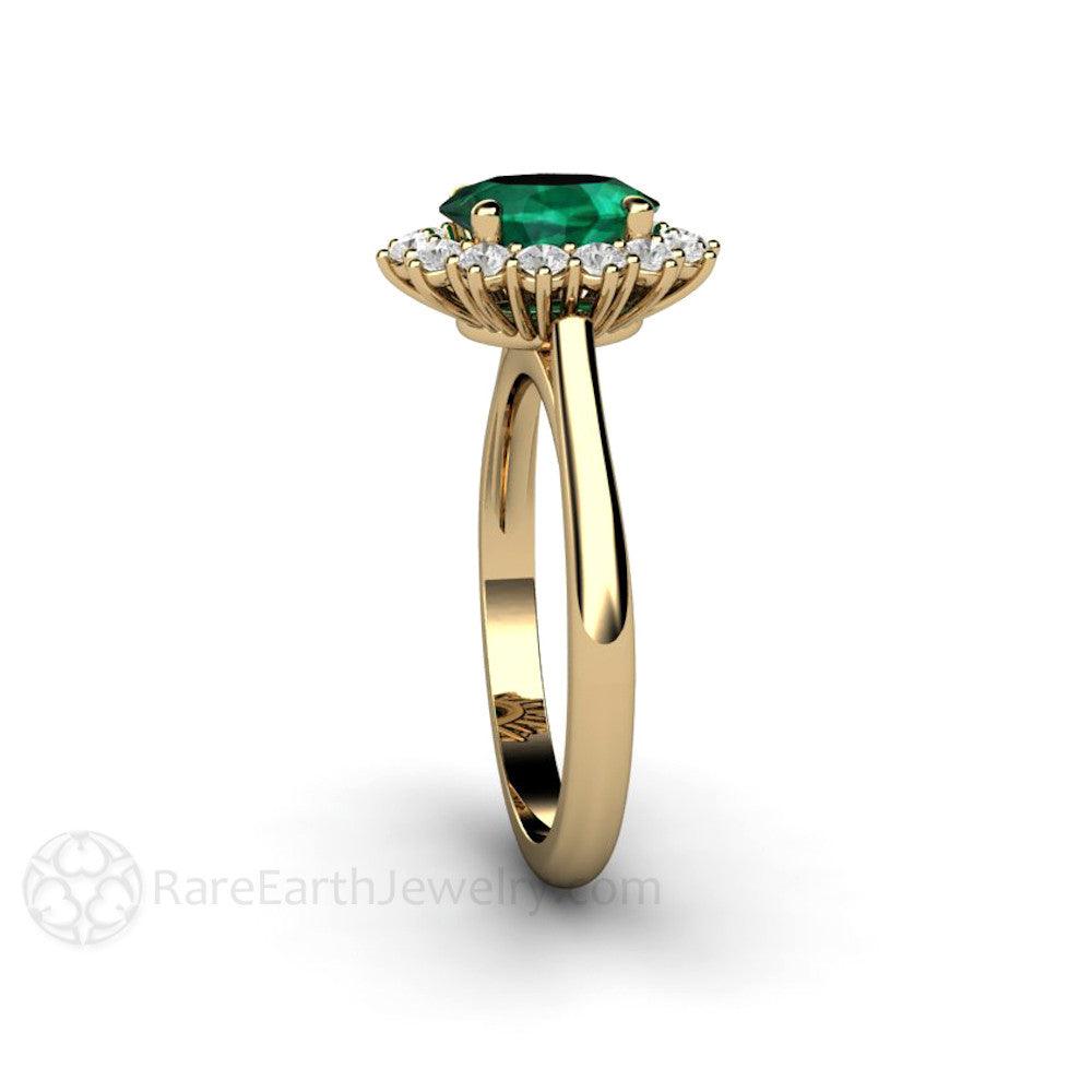 Oval Emerald Engagement Ring Vintage Style Diamond Halo, Rare Earth Jewelry