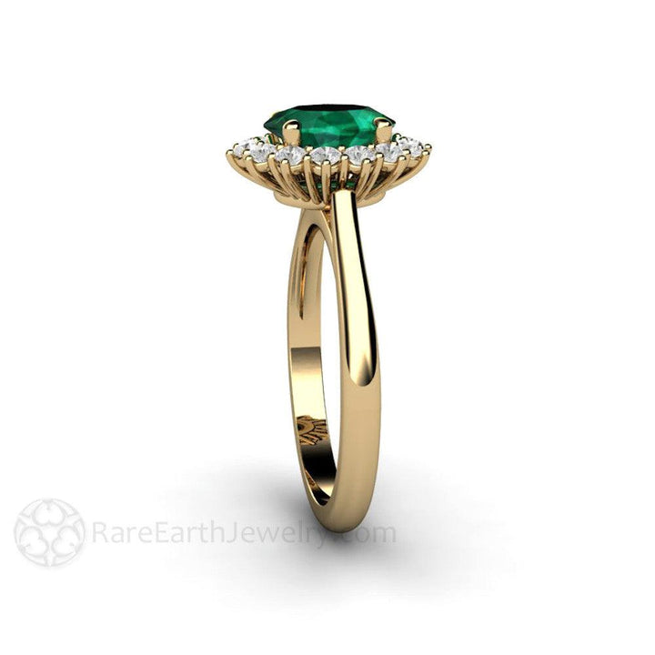Oval Emerald Engagement Ring Vintage Style Diamond Halo, Rare Earth Jewelry