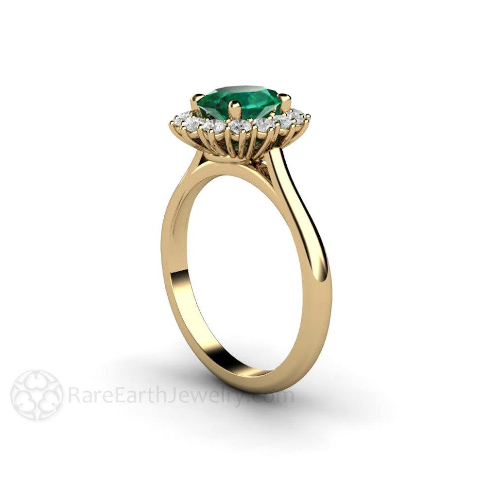 Oval Emerald Engagement Ring Vintage Style Diamond Halo, Rare Earth Jewelry