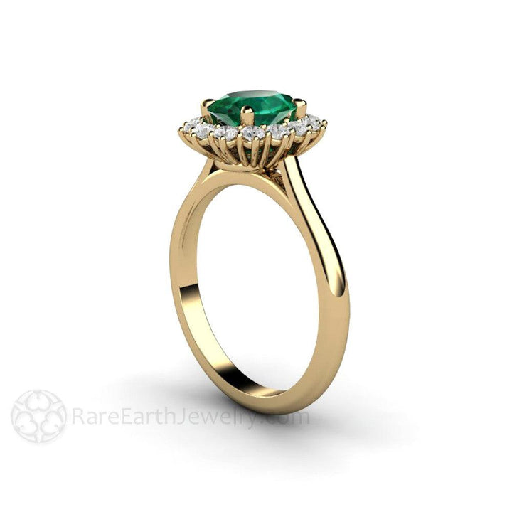 Oval Emerald Engagement Ring Vintage Style Diamond Halo, Rare Earth Jewelry