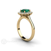 Emerald Engagement Ring Oval Diamond Halo Vintage Style 14K Yellow Gold - Engagement Only - Rare Earth Jewelry