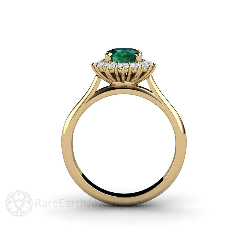 Oval Emerald Engagement Ring Vintage Style Diamond Halo, Rare Earth Jewelry