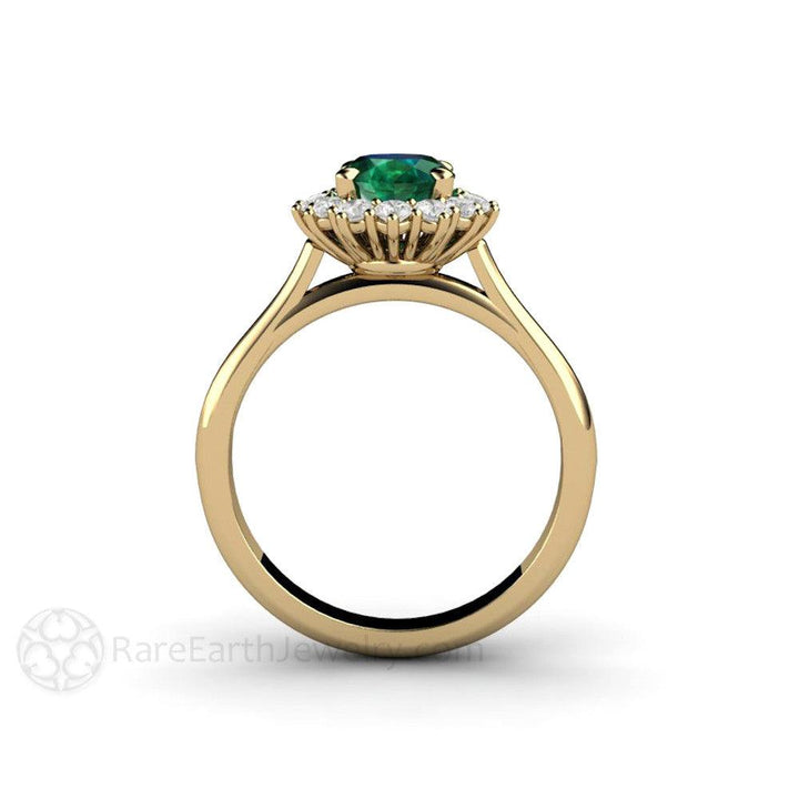 Oval Emerald Engagement Ring Vintage Style Diamond Halo, Rare Earth Jewelry