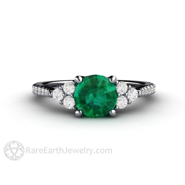 Emerald Engagement Ring with French Pave Diamonds May Birthstone Platinum - Engagement Only - Rare Earth Jewelry