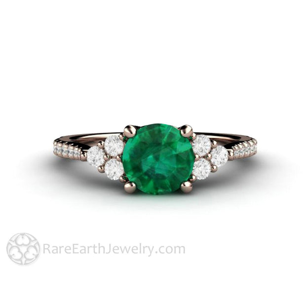 Emerald Engagement Ring with French Pave Diamonds May Birthstone 14K Rose Gold - Engagement Only - Rare Earth Jewelry