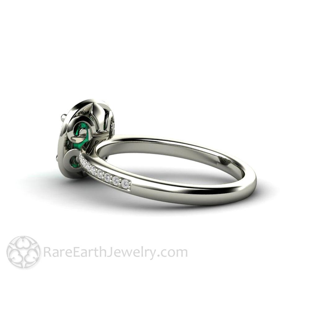 Cushion Cut Emerald Engagement Ring | Diamond Halo May Birthstone, Rare Earth Jewelry
