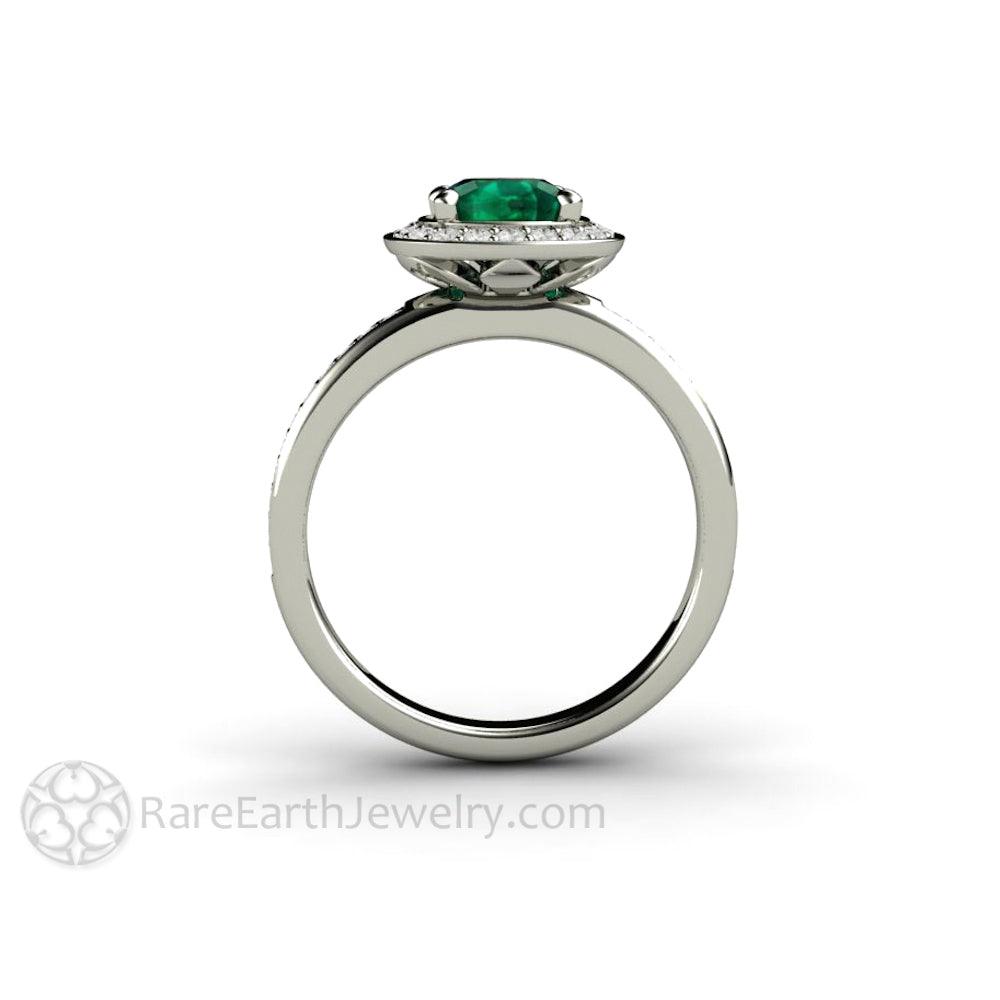 Cushion Cut Emerald Engagement Ring | Diamond Halo May Birthstone, Rare Earth Jewelry