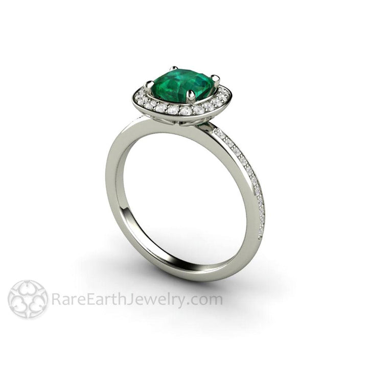 Cushion Cut Emerald Engagement Ring | Diamond Halo May Birthstone, Rare Earth Jewelry